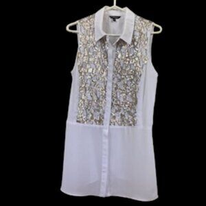 Conrad C Sleeveless Sequin White Tunic Blouse Sz 8​​​​​​